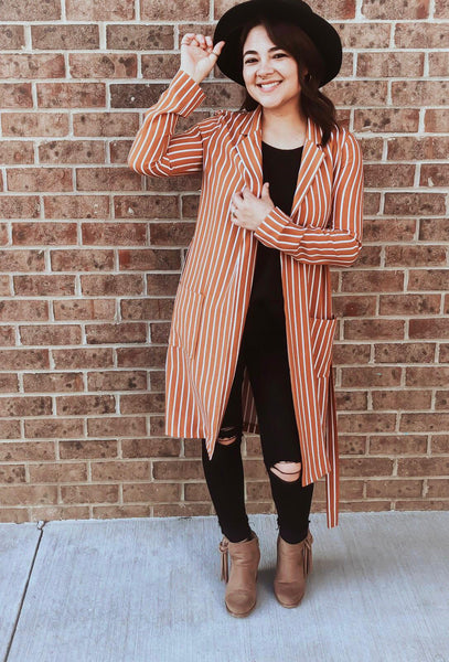 Tangerine-White Striped Cardigan