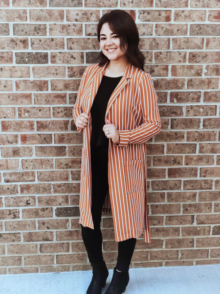 Tangerine-White Striped Cardigan