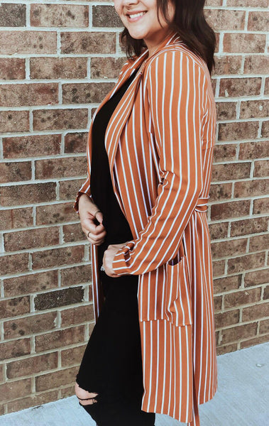 Tangerine-White Striped Cardigan