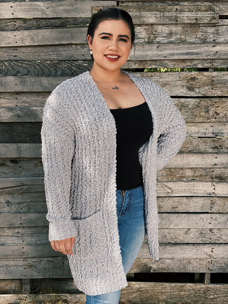 Grey Popcorn Sweater Cardigan