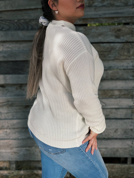 Cream Keyhole Knit Sweater