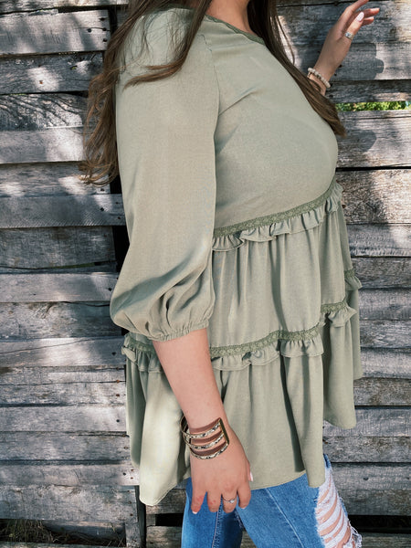 Olive Ruffle Tunic