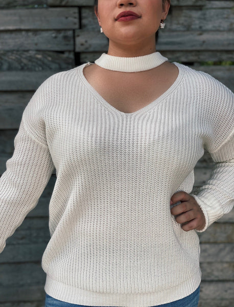 Cream Keyhole Knit Sweater